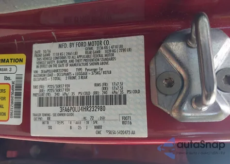 2017 Ford Fusion Hybrid Se из США, поврежденный, VIN 3FA6P0LU4HR232980